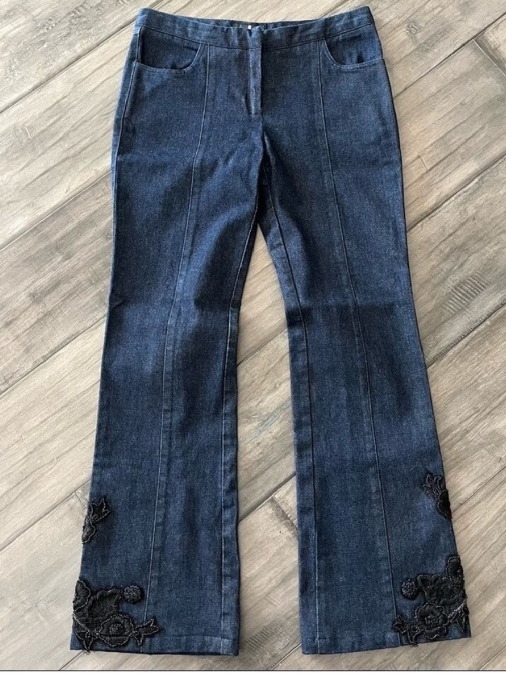 J. Mendel Paris Embroidered Flair Denim Jeans - Size 8